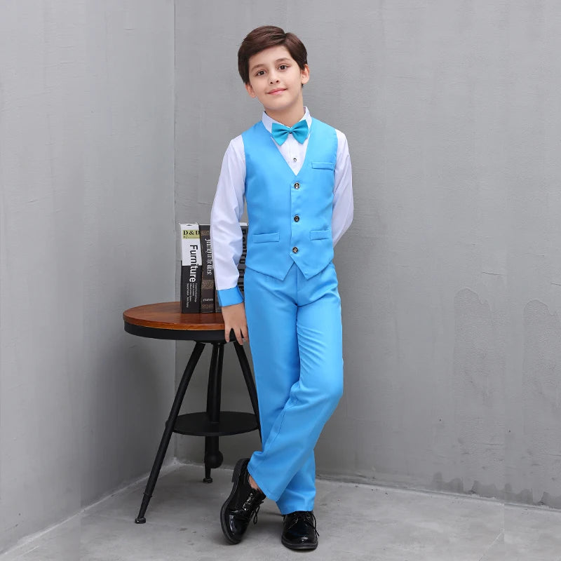 LOLANTA 4Pcs Kids Boys Formal Vest Suits Child Clothes Sets Wedding Piano Performance Outfits 3-12 Years