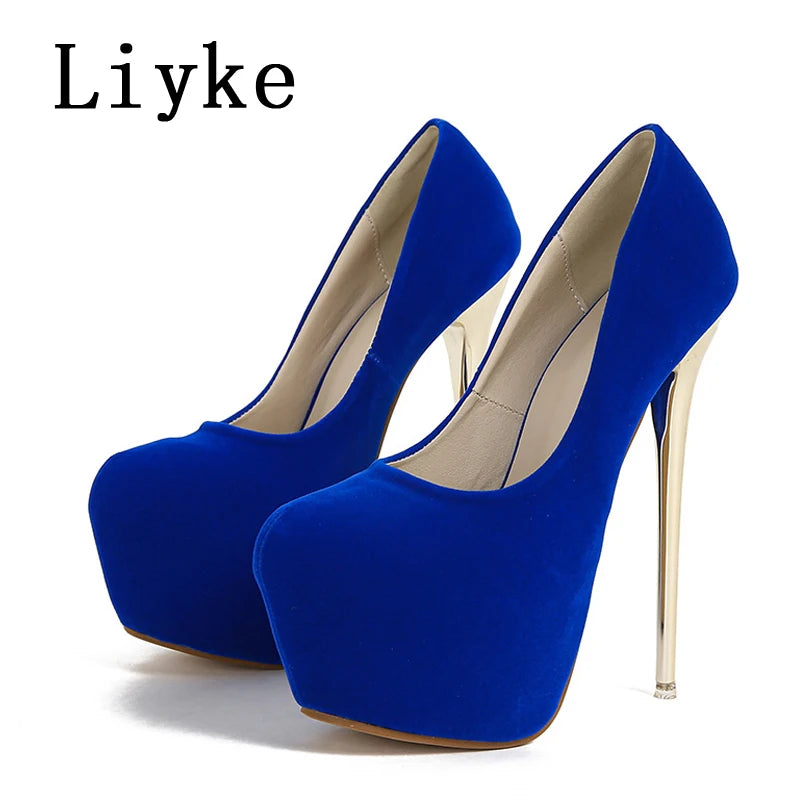 Liyke 2025 Spring Autumn Fashion Platform Pumps Sexy Round Toe Thin High Heels Women's  Wedding Party Nightclub Dress Shoes