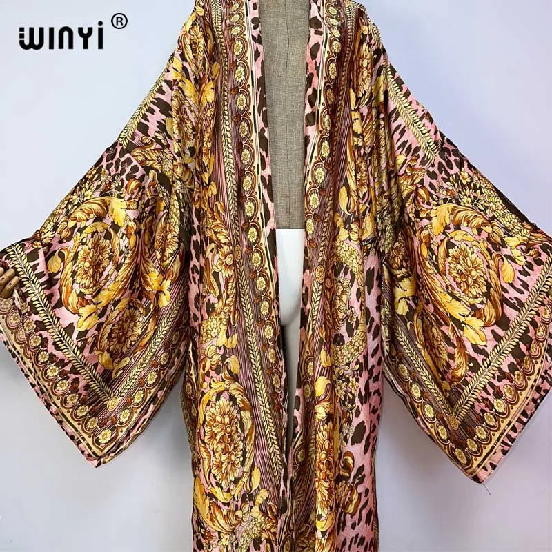 vestido longo Women Cardigan robe Cocktail sexcy Boho Maxi African Holiday Batwing Sleeve Silk Robe