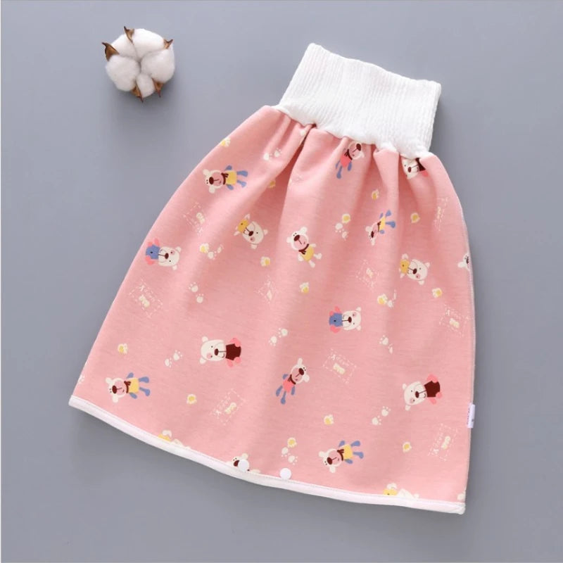 Cotton Diaper Skirt for Kids 0-12Y Waterproof Urine Reusable Pants with Cartoon Pattern Anti-Side Leakage Breathable Diaper