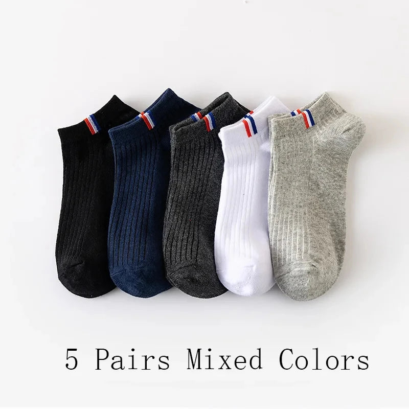 5 Pairs Of Thin Summer Blending Boat Socks Plain Color Mens Casual Socks Breathable Sweat Absorbing Calibration Socks