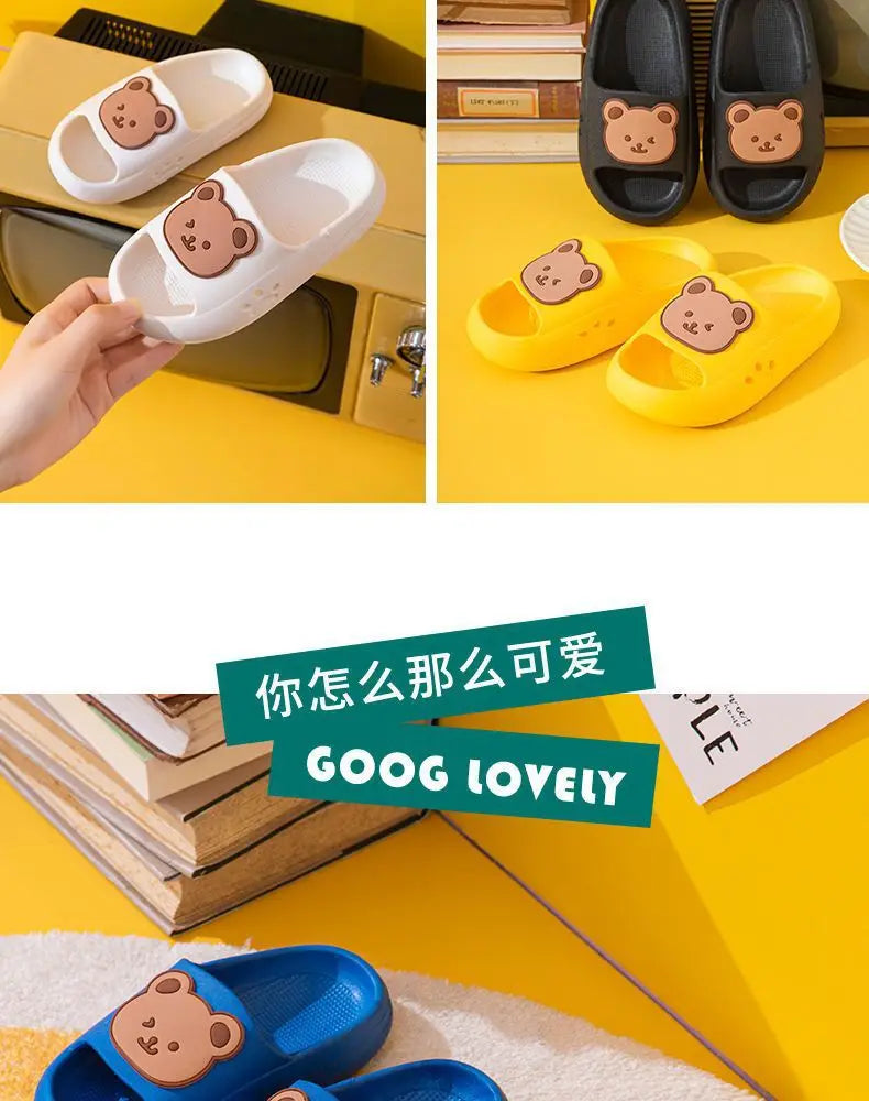 Cartoon Bear Kids Slippers Boys Girls Thick Sole Non-slip Beach Shoes Summer Soft EVA Comfort Flip Flops Indoor Bathroom Slipper