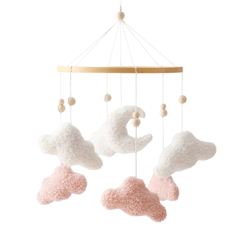 Baby Wooden Bed Bell Mobile Hanging Rattle Toys Teddy Velvet Bear Rabbit Doll Toy Newborn Music Hanger Crib Mobile Bracket Gifts