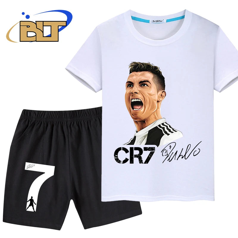 Ronaldo avatar printed children's clothing summer boys sports T-shirt suit casual shorts shorts 2-piece set