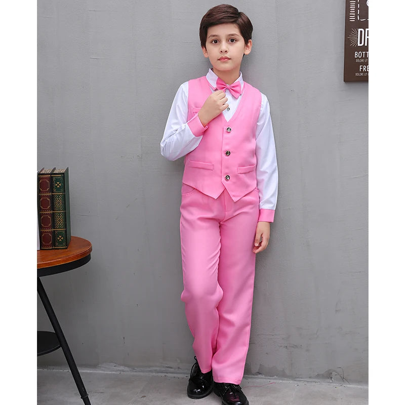 LOLANTA 4Pcs Kids Boys Formal Vest Suits Child Clothes Sets Wedding Piano Performance Outfits 3-12 Years