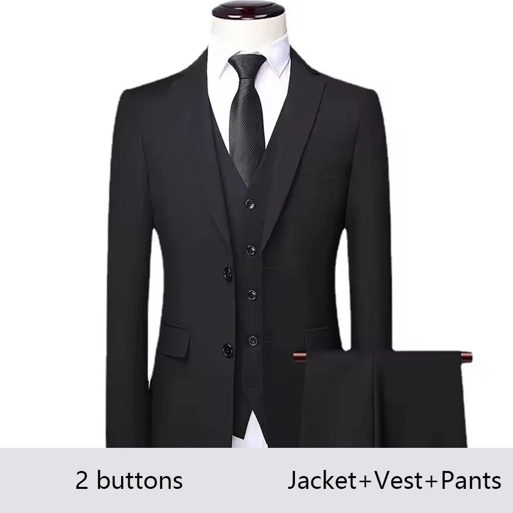 High Quality Wedding Suits For Men Elegant Blazers Set 3 Pieces Formal Classic Jackets Vest Pants Full Coats Luxury 2024 Costume