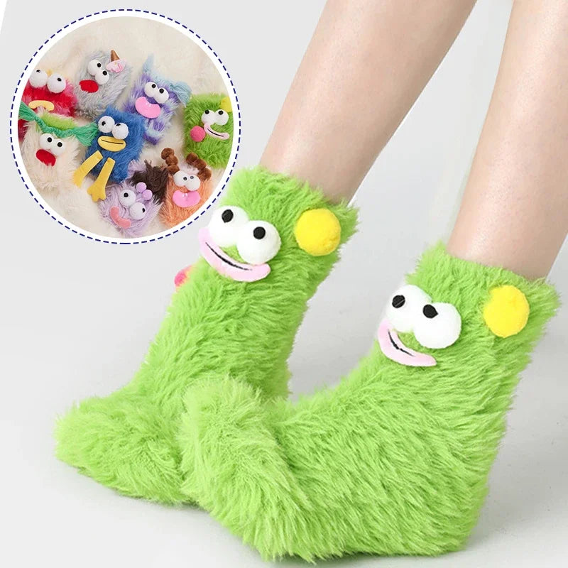 Women's Winter Socks Funny Thickened Warm Medium Tube Sock Men Warm Kawaii Cartoon Home Floor Sokken Girls Fluffy Stockings