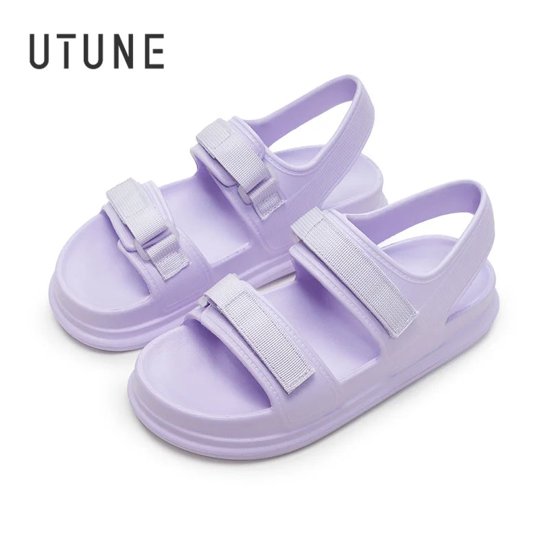 UTUNE Adjustable Women's Sandals Summer Comfortable Platform Shoes Beach Outside Slides Thick Sole Non-slip Slippers Flip Flops