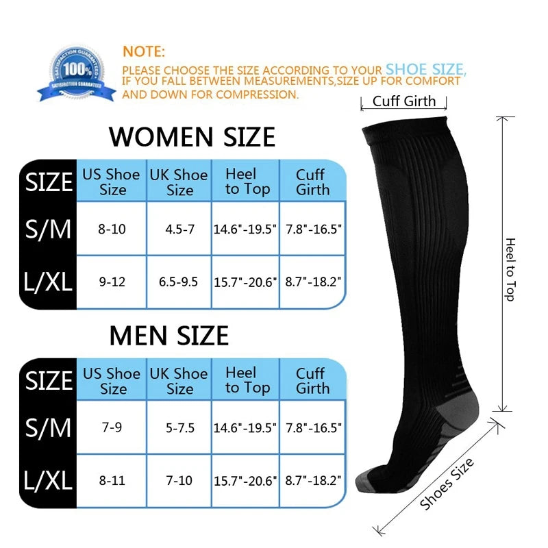 Men Compression Stockings Women Hiking Running Elastic Socks Sports Socks Flight Pregnancy Swollen Varicose Veins Marathon Socks