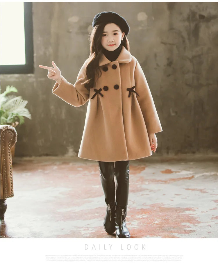 New Winter Teenager Girls Long Jackets Toddler Kids Outerwear Clothes Casual Children Keep Warm Woolen Trench Coat 3-12 Years