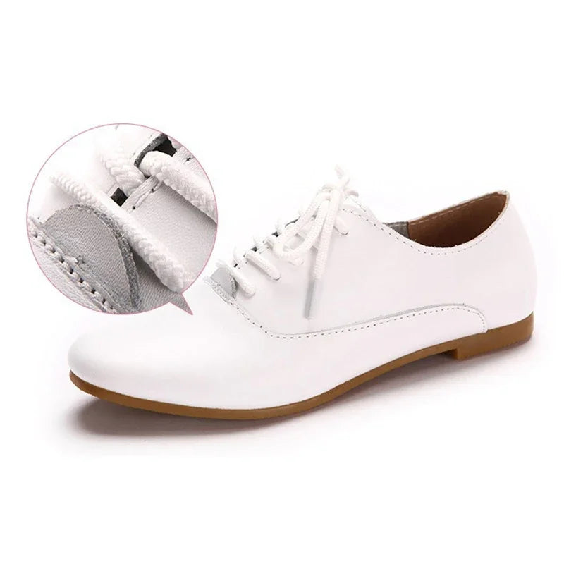 YAERNI Spring women oxford shoes ballerina flats shoes women genuine leather shoes moccasins lace up loafers white  051