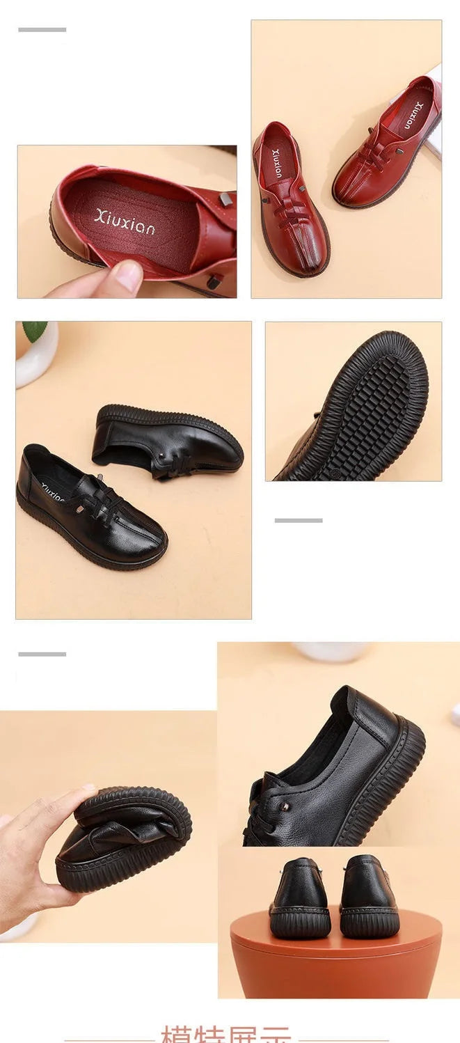 Lace Up Flats Women's Oxfords Comfy Leather Shoes Female Designer Loafers Woman Black Slip Ons Ladies Driving Shoes Retro Loafer