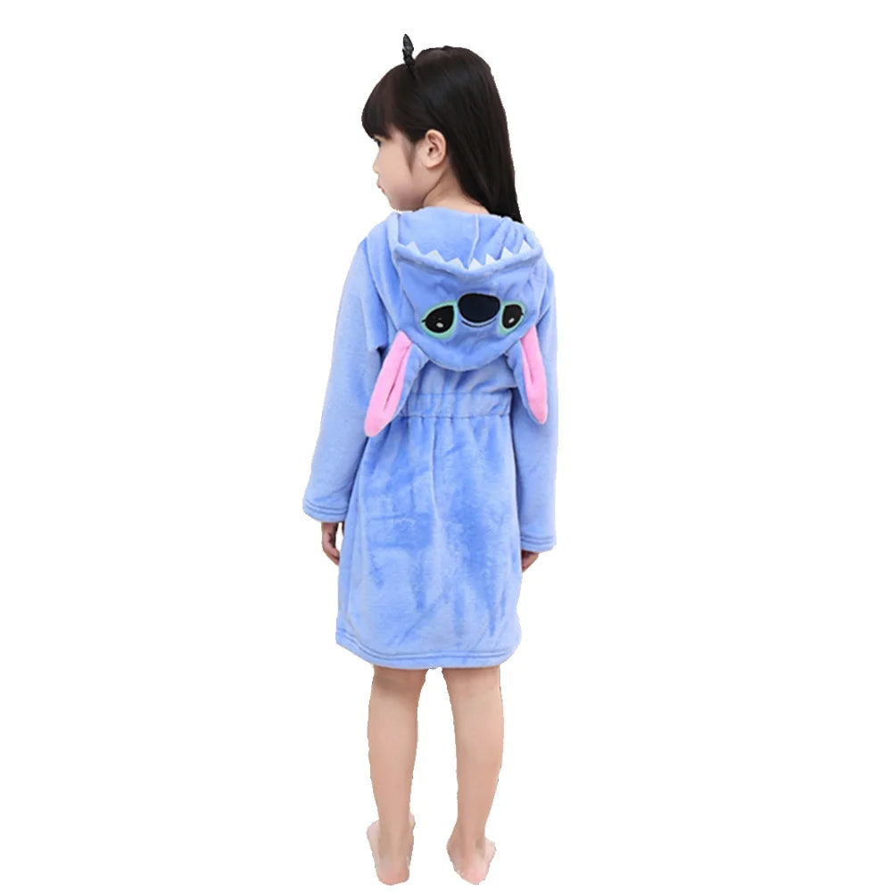 Lilo & Stitch Disney Girls Robes Children's Nightgowns Flannel Winter Sleepwear Kids Pyjamas Blue Stitch Unicorn Kigurumi Robes