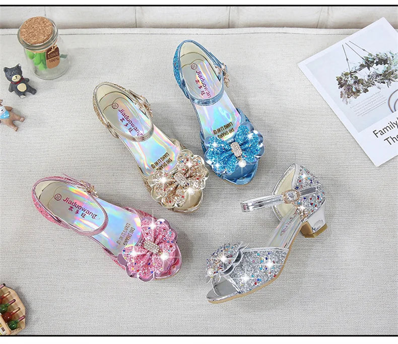 10 Colors Children Princess Sandals Kids Girls Wedding Shoes High Heels Dress Shoes Bowtie Gold Pink Blue Silver Shoes For Girls