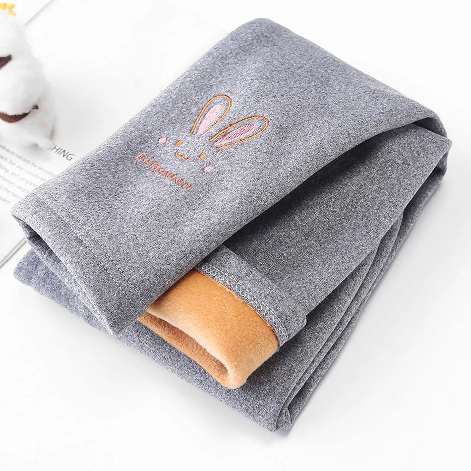 2024 Children Leggings Girls Fleece Lined Thermal Bottoms Baby Casual Trousers Kids Warm Pants Elastic Bunny Tights 3-8 Years