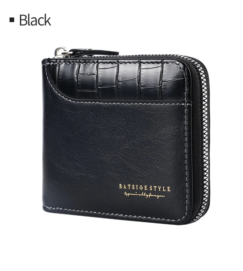 Leather Men’s Wallet Luxury Mens Purse Male Zipper Card Holders with Coin Pocket Rfid Wallets Gifts for Men Money Bag