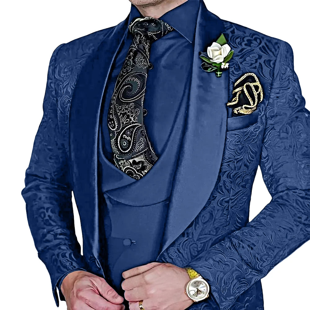 DMDRS | Jacquard Men's 3-piece Suit Set Formal Party Dress Groom's Tuxedo High Quality Elegant Men's Customized Outfit