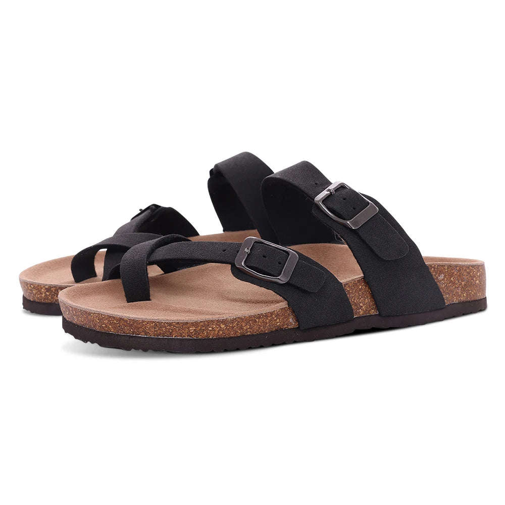 Comwarm Classic Cork Sandals For Women Men Fashion Soft Thick Sole Cork Slippers Summer Beach Sandals Home Open Toe Flat Sandals