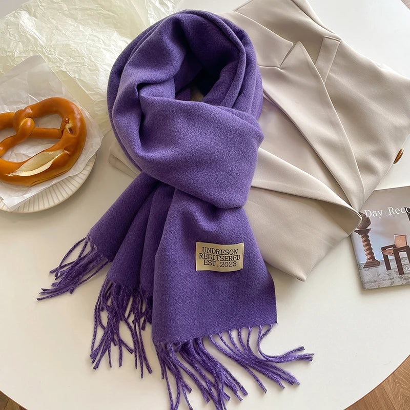 2025 New Fashion Cashmere Scarf Warm Winter for Women Korean Style Knitted Solid Color Double Sided Wraps Neckerchief