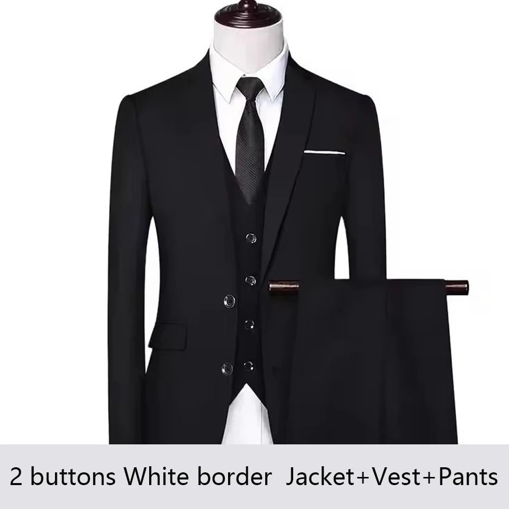 High Quality Wedding Suits For Men Elegant Blazers Set 3 Pieces Formal Classic Jackets Vest Pants Full Coats Luxury 2024 Costume