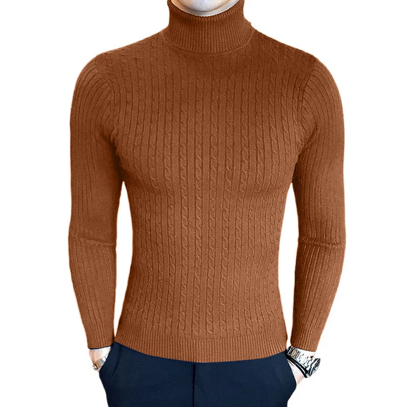 Men's Slim Fit Turtleneck Sweater Casual Twist Patterned Pullover Knitted Sweaters Autumn Outdoor Streetwear Warm Sweaters Men