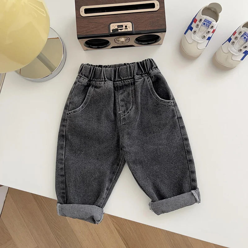 1-5 Years Autumn Kids Jeans Casual Solid Baby Boys Denim Pants Soft Girls Fashion Trousers