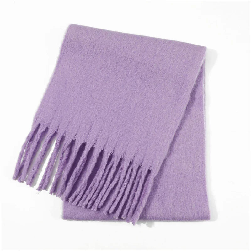 Luxury Cashmere Bright Solid Colors Women Scarf Winter Shawl and Wrap Bandana Pashmina Tassel Female Foulard Thick Blanket