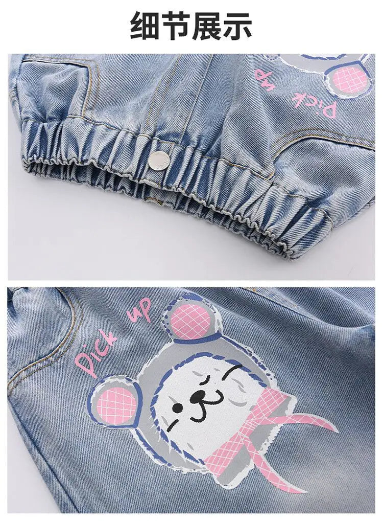 2024 Cartoon Fashion Pattern Jeans for Girl Loose Straight Denim Pants Lovely Print Kids Spring Autumn Korea Style Long Trousers