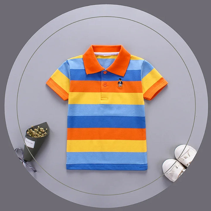 Jargazol Boys Shirts Color Stripes Short Sleeve Summer Top Polo Shirt 2T-7T Kids Clothes Cotton Camiseta Toddler Boy Sport Tees