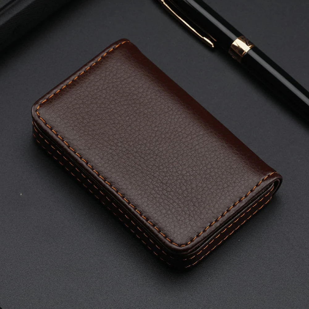 Sized Stitched PU Leather Credit Card Holder Visiting Business Card Case Wallet with Magnetic Shut for Men