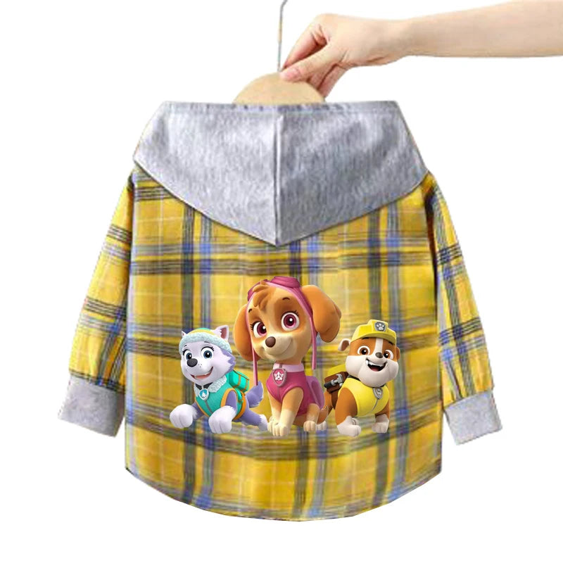 Paw Patrol Children's Hooded Shirts Kids Clothes Baby Boys Plaid Shirts Coat for Spring Autumn Girls Long-Sleeve Jacket Clothing