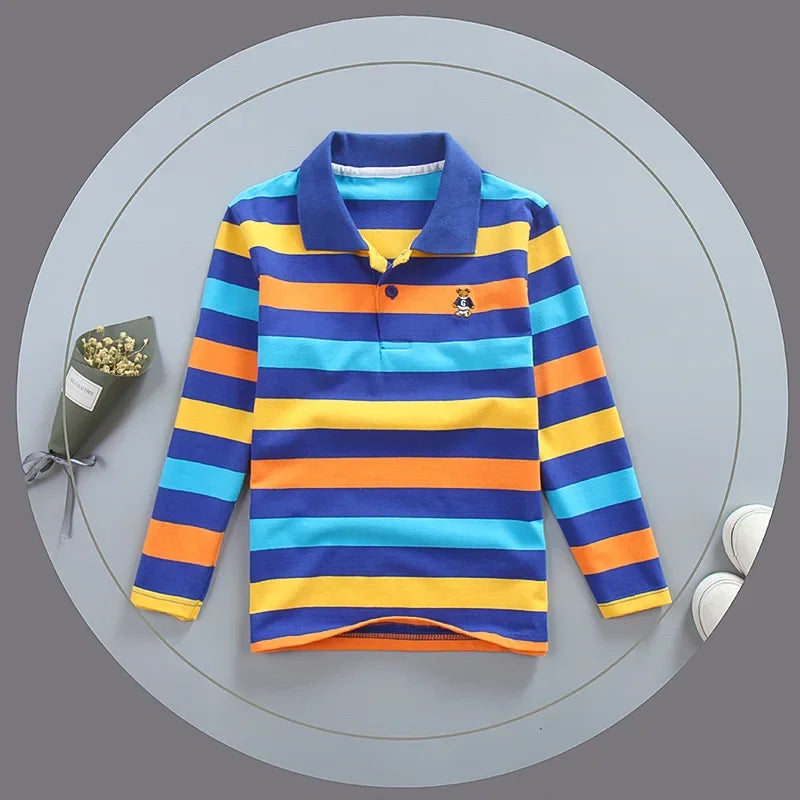 Boy Polo Shirt Kids Clothes Tops Color Stripes Turn-down Collar Autumn Long Sleeve Polos Baby Boy Camisetas Boys Shirts Teen