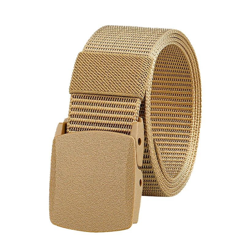 Metal Free Nylon Belt, MEN'S Tactical Woven Plastic Buckle Belt, Outdoor Versatile Perforated Canvas Nylon Belt