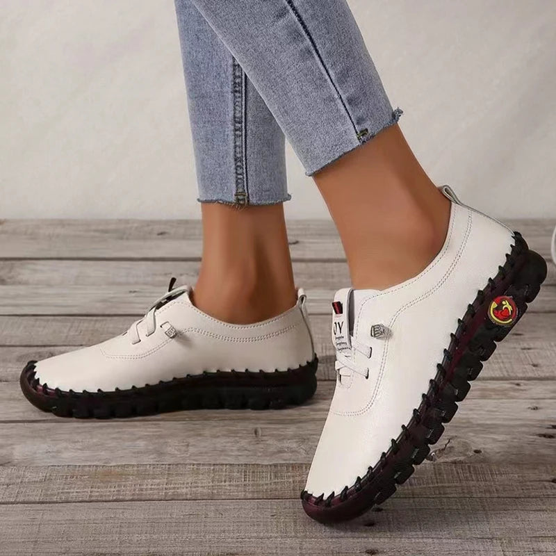 Women Vulcanized Shoes Pu Leather Casual Shoes Soft Comfortable Flat Shoes