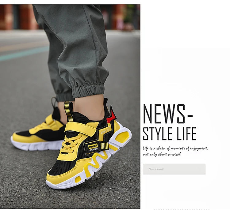 Cartoon Children's Sneakers Kids Fashion Boys Non-slip Casual Shoes Outdoor Breathable Student Walking Running Sneaker Yellow