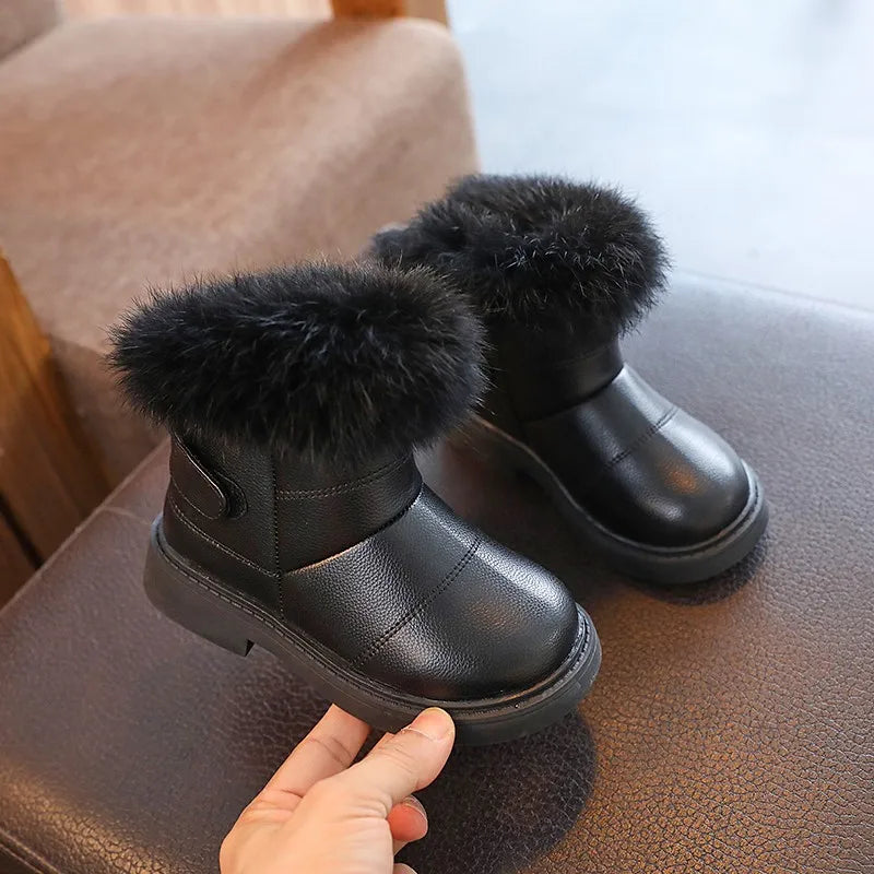 2023 New Solid Color Britain Style Girls Casual Boots Plush Winter Soft Baby Boys Short Boots Kids Shoes Children Drop Shipping