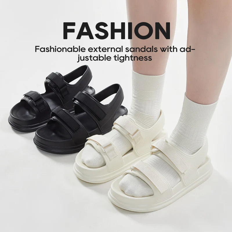 UTUNE Adjustable Women's Sandals Summer Comfortable Platform Shoes Beach Outside Slides Thick Sole Non-slip Slippers Flip Flops