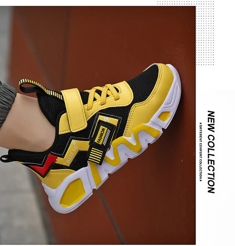 Cartoon Children's Sneakers Kids Fashion Boys Non-slip Casual Shoes Outdoor Breathable Student Walking Running Sneaker Yellow