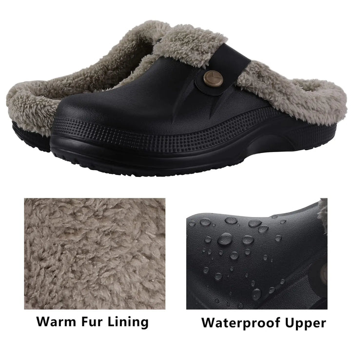 Comwarm New Fuzzy House Slippers For Women Men Winter Waterproof Garden Shoes Soft Plush Slippers Outdoor Warm Furry Clogs Slide