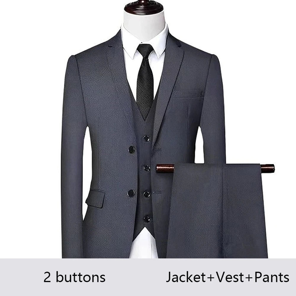 High Quality Wedding Suits For Men Elegant Blazers Set 3 Pieces Formal Classic Jackets Vest Pants Full Coats Luxury 2024 Costume