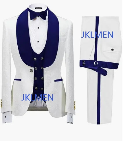 Floral Jacket Men Suit Slim Fit Wedding Tuxedo Navy Blue Velvet Lapel Groom Party Suits Costume Homme Best Man Blazer