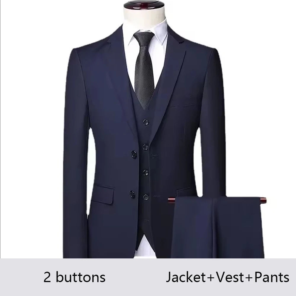 High Quality Wedding Suits For Men Elegant Blazers Set 3 Pieces Formal Classic Jackets Vest Pants Full Coats Luxury 2024 Costume