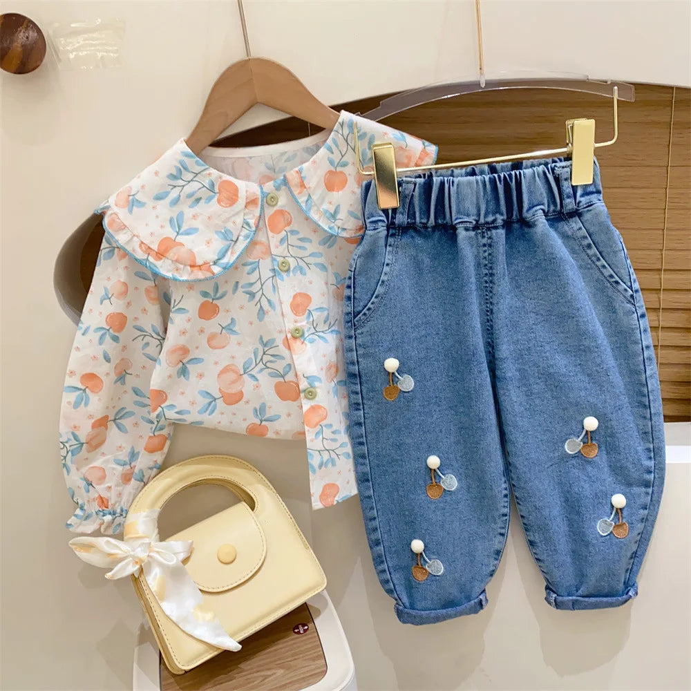 Ambroidered Flower Girl Jeans Baby Boy Kids Jeans Girl Pants Daduhey Wide Leg Pants Harem Trousers Clothes Bottoms