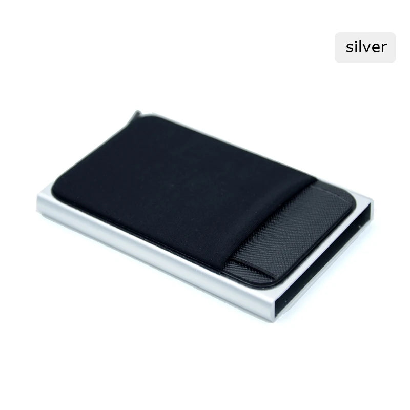 YUECIMIE Slim Aluminum Wallet With Elasticity Back Pouch ID Credit Card Holder Mini RFID Wallet Automatic Pop up Bank Card Case