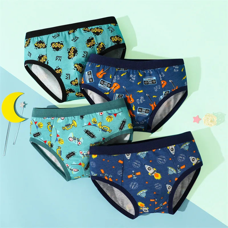 4Pcs/lot Boys Boxer Briefs Kids Cotton Underwear Baby Boy Underpants Teenager Cartoon Print Soft Children Panties 2-12 Years