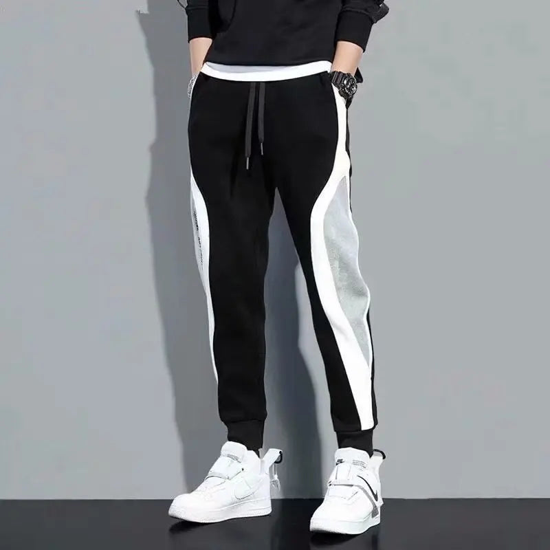 2024 Spring Autumn Men's Wide Loose Casual Pants Mens Patchwork Sports Elastic Rope Breathable Tie-foot Male Outfit Trousers