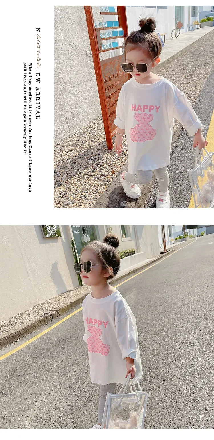 2024 Autumn Children's Fashionable Sports Set Baby Girl Sweater + Leggings Two-piece Sets Girl Toddler Cartoon Alphabet Clothing