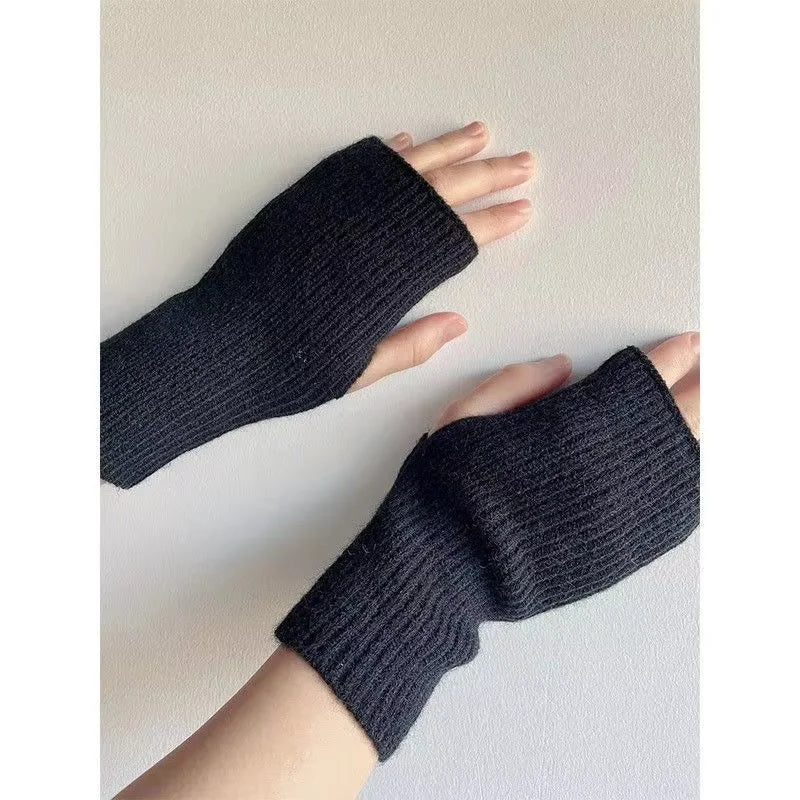 Solid Half Finger Gloves for Women Winter Soft Warm Wool Knitting Arm Gloves Writting Warm Mittens Handschoenen Guantes