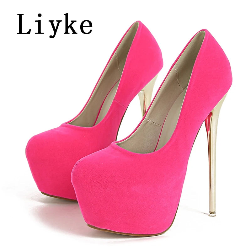 Liyke 2025 Spring Autumn Fashion Platform Pumps Sexy Round Toe Thin High Heels Women's  Wedding Party Nightclub Dress Shoes