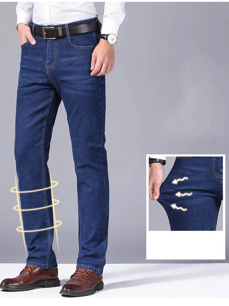 2024 NEW Men's Classic Style Casual Stretch Slim Jean Pants Male Brand Denim Trousers Black Blue Fashion Business Jeans